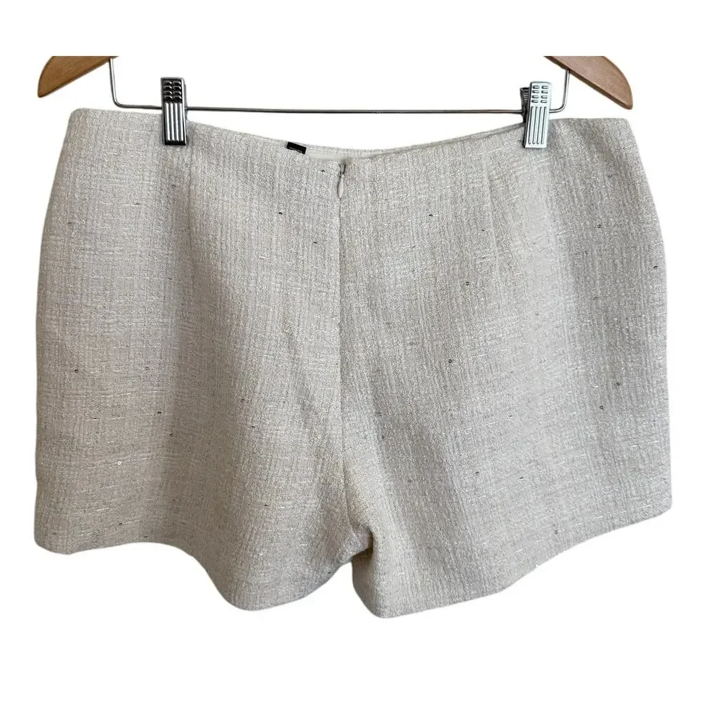 Aqua White Silver Sequin Gold Tweed Wool HighRise Short Size XL NEW Twee Preppy